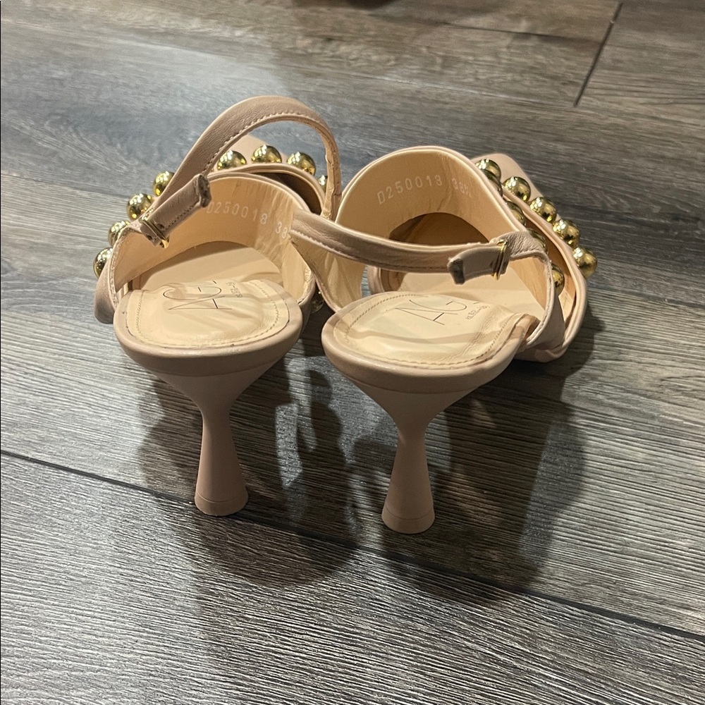 AGL Women's Beige and Gold Studded Heels - Picture 2 of 3
